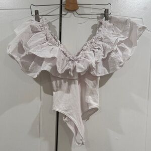 Zara White Ruffle Bodysuit